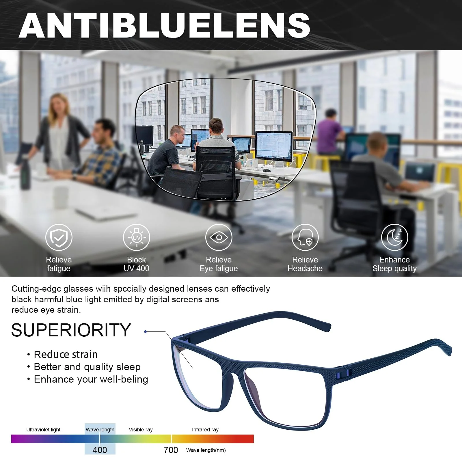 Blue Light Blocking Gaming Clear Glasses Lightweight Frame UV400 Computer Phone 4