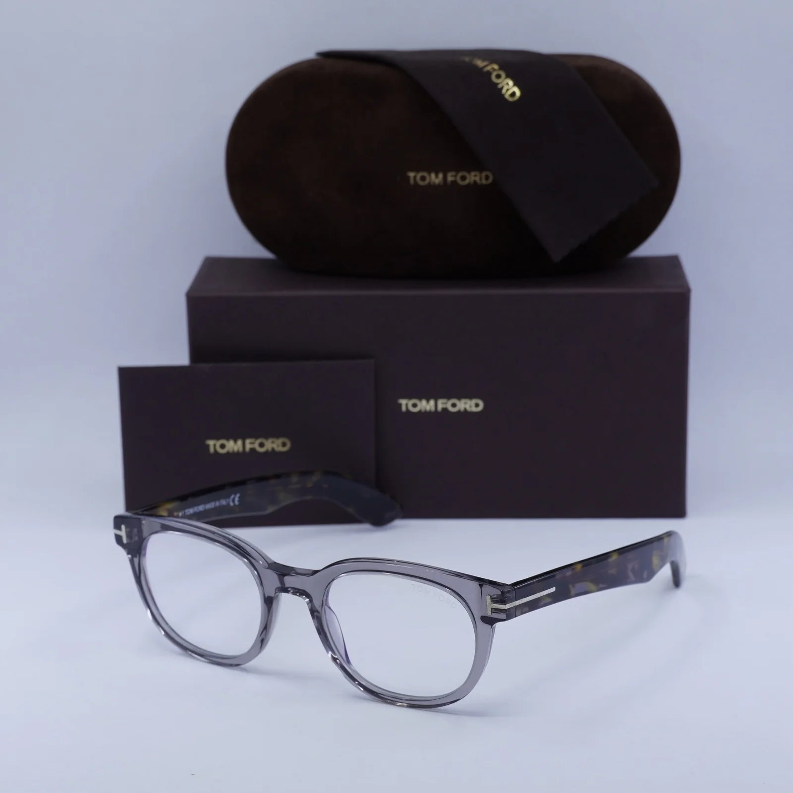TOM FORD FT5807-B 020 Grey/Clear Blue Light Block 50mm Eyeglasses New Authentic